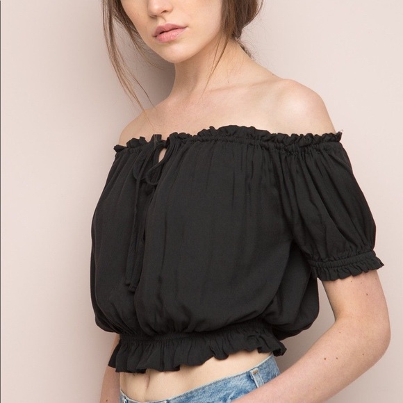 Black off shoulder brandy Melville crop top - Picture 2 of 5